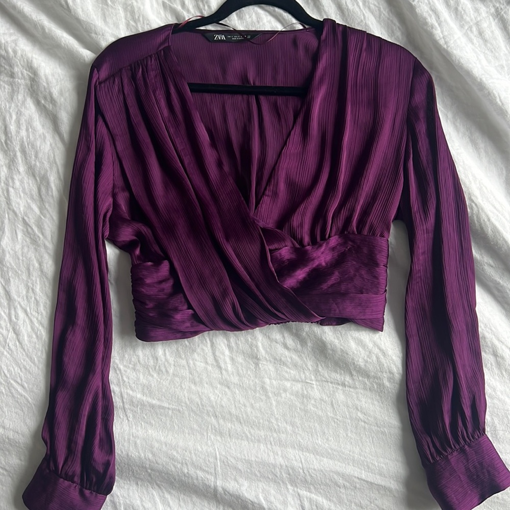 ZARA purple knitted surplice crop top (S)